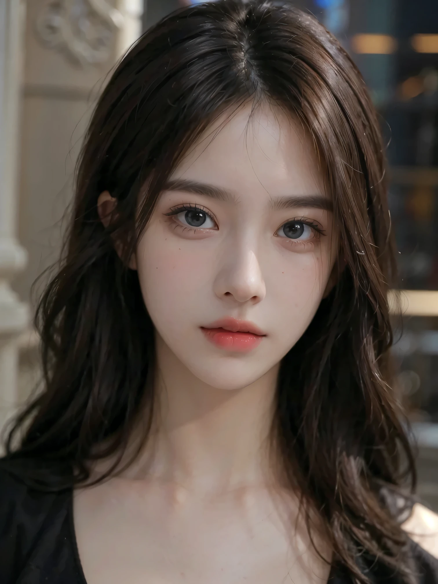 1girl, (looking at viewer:1.2), detail face, (a girl standing, rending on cgsociety, black shadows, streaming, new york backdrop), romanticism, atmospheric, (RAW photo, best quality), (realistic, photo-realistic:1.3), masterpiece, an extremely delicate and beautiful, extremely detailed,