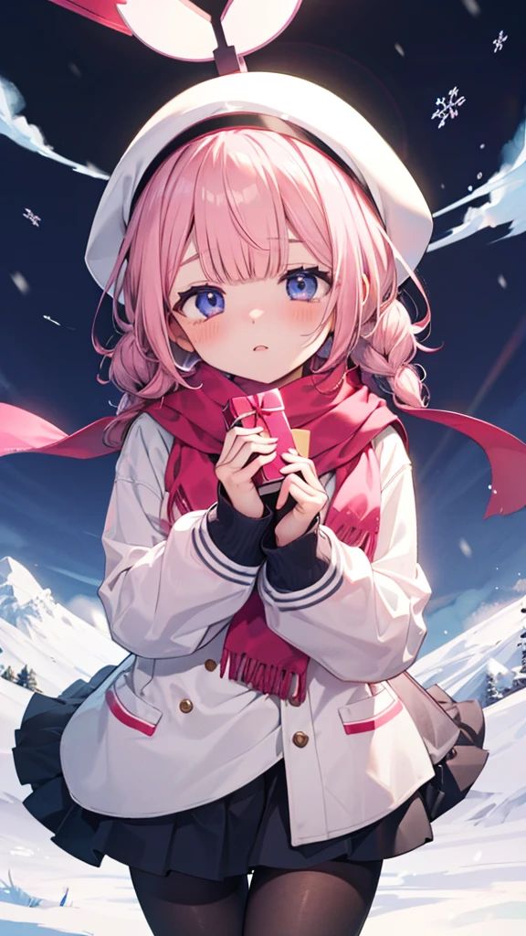 、、Shyness、blush、embarrassing、blush、、、skirt、snow原、、snow、cold、scarf、scarfを巻く、降snow高解像度、Full HD、8K quality、、、droopy eyes、、、eye highlights、lively eyes、clear eyes、beautiful eyeouth、avert your eyes、embarrassing、blush、、eye highlights、、、eye highlights、めちゃくちゃbeautiful eyes、Black tights with pink lines、、、Stretch your hands out in front of you、Handing、ものをhand over、valentine&#39;s day、チョコレートをhand over、heart、confession、hand over、give、reach out to the front、両手でgive、bow、please、entreaty、Top of the head