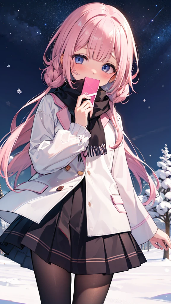 、、Shyness、blush、embarrassing、blush、、、skirt、snow原、、snow、cold、scarf、scarfを巻く、降snow高解像度、Full HD、8K quality、、、droopy eyes、、、eye highlights、lively eyes、clear eyes、beautiful eyeouth、avert your eyes、embarrassing、blush、、eye highlights、、、eye highlights、めちゃくちゃbeautiful eyes、Black tights with pink lines、、、、valentine&#39;s day、チョコレートをhand over、heart、confession、hand over、give、front、両手でgive、bow、please、entreaty、Top of the head