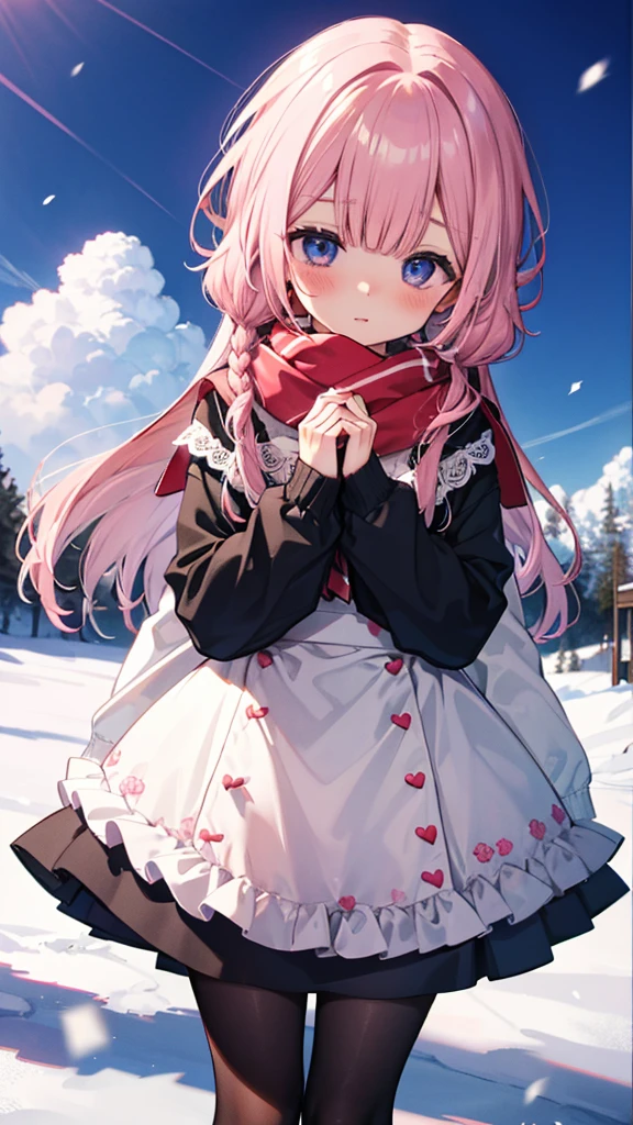 、、Shyness、blush、embarrassing、blush、、、skirt、snow原、、snow、cold、scarf、scarfを巻く、降snow高解像度、Full HD、8K quality、、、droopy eyes、、、eye highlights、lively eyes、clear eyes、beautiful eyeouth、avert your eyes、embarrassing、blush、、eye highlights、、、eye highlights、めちゃくちゃbeautiful eyes、Black tights with pink lines、、、、valentine's day、チョコレートをhand over、heart、confession、hand over、give、front、両手でgive、bow、please、entreaty、Top of the head
