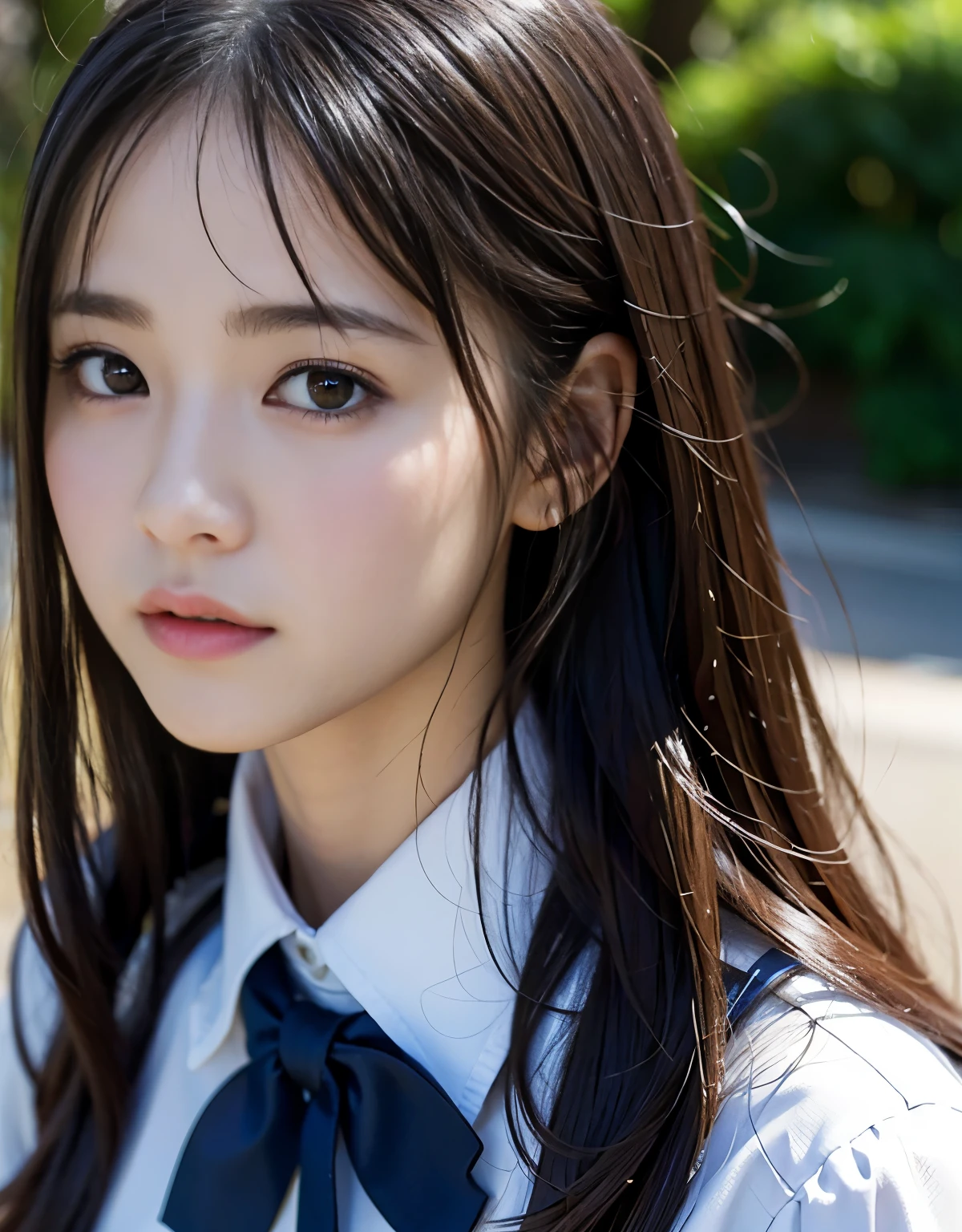 (1 Girl)、highest quality、masterpiece、超A high resolution、(Photoreal:1.4)、Raw photo、1 girl、wet hair、Sweat、(wearing school uniform)、female student、long sleeve、Portrait、Shadow、octane rendering、8K、super sharp、Metal、intricate decorative details、School Details、very intricate details、realistic light、(mysterious look)、shining eyes、towards the camera、Small LED、Close-up