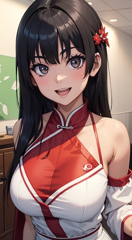 1 female,black hair,14 years ,(()),beautiful breasts,(((sexy white shiny cheongsam)))(())(((cheeks turn red、smile with open mouth)),(((Satin Nariko))),((( Portrait))),crowd,white cheongsam