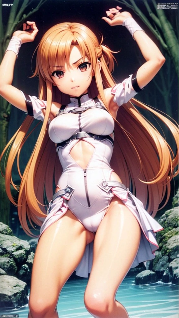 studio photography,Asuna Yuki, strange fantasy image, Strangely glowing rocks, beautiful, be familiar with, flowing long hair, medium breasts, Great skin texture、Completely naked、Semen bukkake all over the body、Facial、Completely nakedのAsuna Yuki、tied up、being imprisoned、Asuna of Flash、White and red equipment、