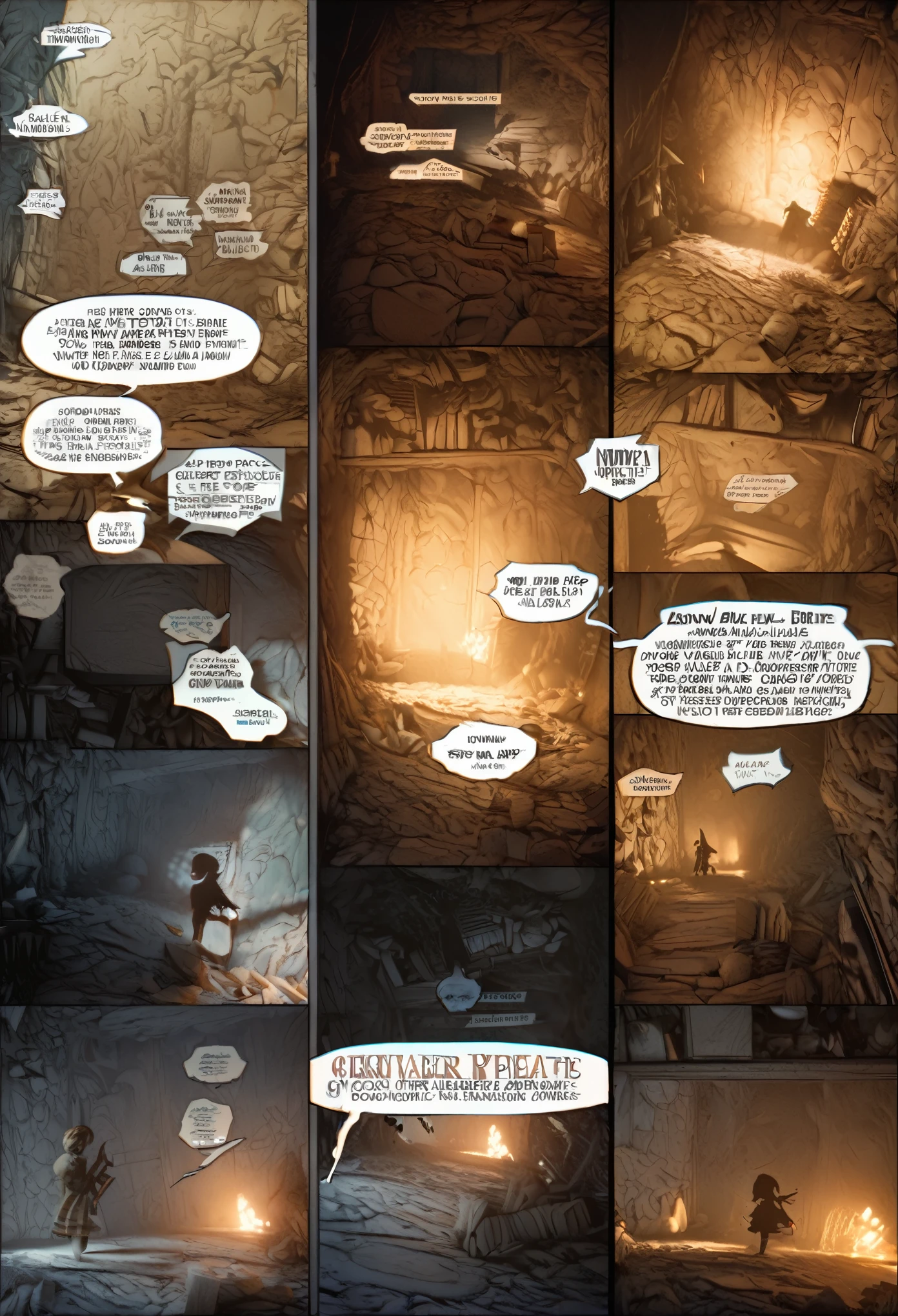 cover page, highres, paid reward available, unparalleled masterpiece, terrifying tale, Hansel and Gretel perfect anatomy, good lighting, volumetric lighting, cinematic shadow, assorted angles, full body, upper shot, dynamic angle(boys comic-like panel layouts, speech balloon, English text, Hand-drawn sound effects stickers used in battle comic),