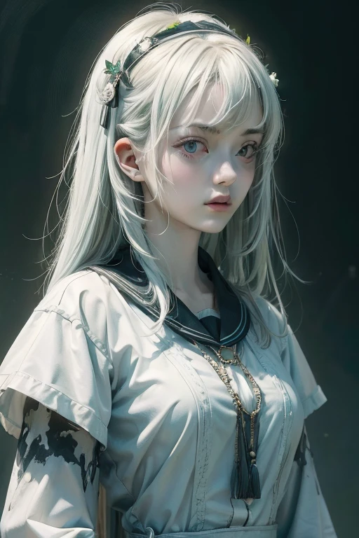 (Low Saturation:1.5),anime,1girl,pov,masterpiece,Awards, high quality,High resolution,HD,4K,8K,high qupov,low angle,flom below,portrait,closeup upperbody,white clothes,Independently deformed breasts,shruged,viscous paint,oily skin,pale color tone,(grayscale:0.5),