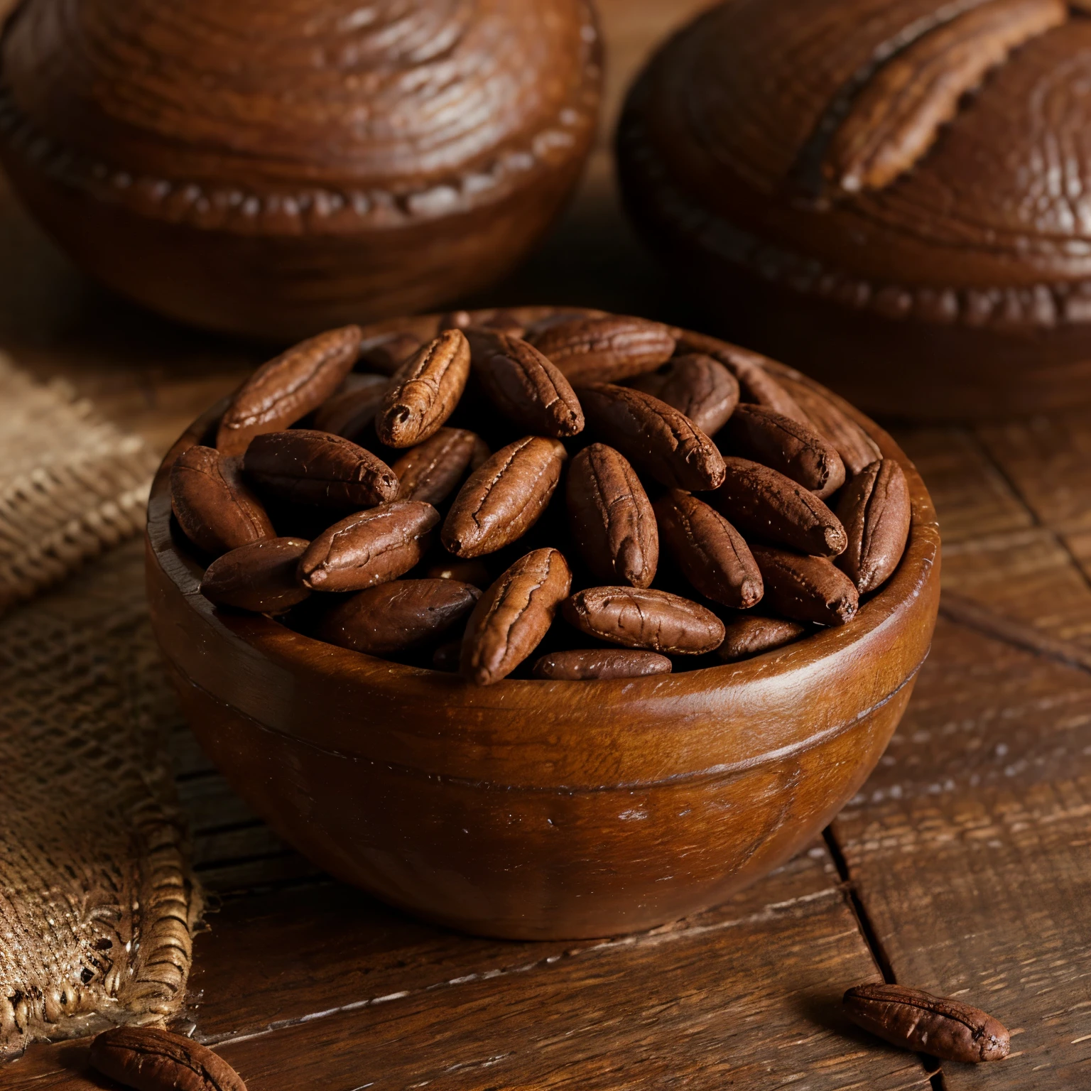 best quality, ultra-detailed, realistic) Cocoa beans, (vibrant colors, rich tones), (soft lighting, warm ambiance), fine texture, (artistic rendering), (realistic details of the cocoa beans), (rustic feel), (subtle shadows and highlights), (authentic representation of the process), (delicate look), (carefully arranged cocoa beans), (high-quality photography)