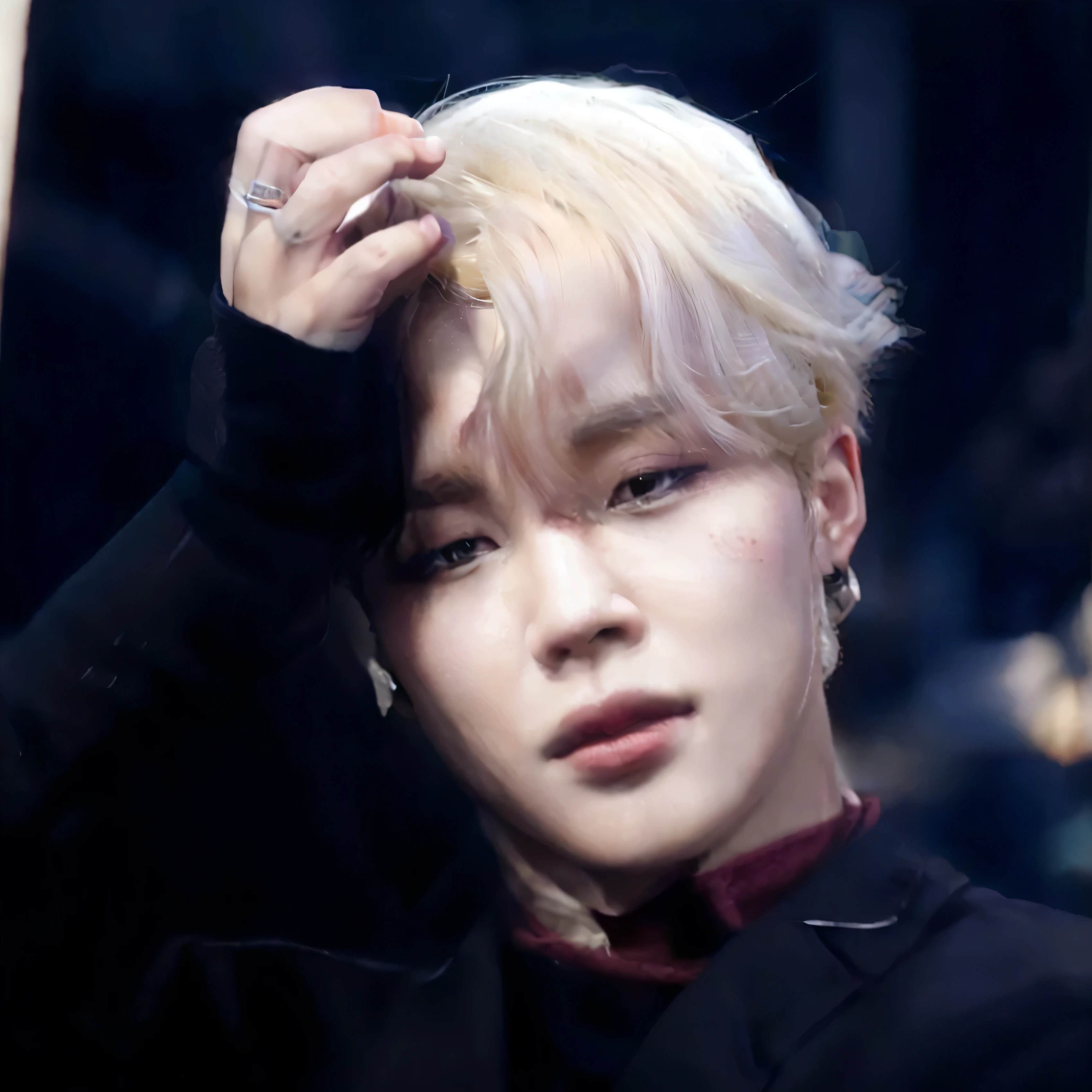 homem arrafado de terno preto e gravata vermelha segurando um anel, Jimin\the full lips, Jimin, Jimin\the right eyelid is swollen, park Jimin, accurate Jimin face, Jimin\o nariz grego, Yoongi de cabelo preto, Jung Jaehyun, Retrato de Jossi do Blackpink, capturado em canon eos r 6, kpop idol portrait
