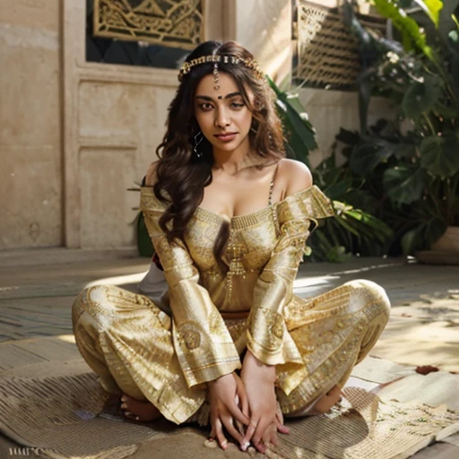 (best quality,4k,8k,highres,masterpiece:1.2),ultra-detailed,(realistic,photorealistic,photo-realistic:1.37),beautiful detailed eyes,beautiful detailed lips,extremely detailed eyes and face,longeyelashes,1girl,Indian girl,black saree,traditional clothing,colorful patterns,ornate embroidery,graceful pose,exquisite jewelry,bindi on forehead,flowing fabric,soft and silky texture,rich cultural heritage,lush garden background,golden sunlight,sparkling dewdrops,serene expression,vivid colors,traditional Indian music playing,authentic Indian setting,perfect symmetry,traditional henna designs on hands and feet,beautifully curled hair,gorgeous makeup,fresh flower garland,lotus flower in hair,dancing peacock feathers,sweet fragrance of jasmine,graceful movements,expressive eyes,calm and confident demeanor,artistically composed frame,harmonious color palette,mesmerizing gaze,intense vibrancy,immersive experience,detailed floral patterns,natural beauty,ethereal atmosphere