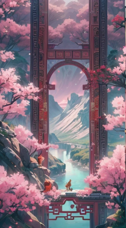 8k masterpiece, best quality:1.2, (–Aspect 3:2) (– Quality 1.5) (– Chaos 50) Iconic monkey character from 70s TV show flies on pink cloud,whimsical、A nostalgic scene unfolds, Soaring gracefully over the vast and picturesque Chinese landscape. The atmosphere is bathed in the soft glow of a golden hour sunset, Casts warm and vibrant tones on the terrain.The monkeys are depicted in intricate detail, His fur has a texture that is both soft and vibrant. As he clenched his trusty cane,His eyes sparkled with mischief and adventure., Shimmering with a mysterious aura. His pink clouds are depicted as fluffy, ethereal mass, Partially translucent, With hints of iridescent pink and purple,Create a dreamy texture.The Chinese landscape below is a tapestry of lush green mountains, Winding River, And quaint villages nestled among the rolling hills. The landscape's level of detail captures the complexity of nature, Various textures and colors,From lush green forests to rocky cliffs.Atmospheric conditions heighten the sense of wonder, The breeze ruffled the monkey's fur,A wisp of cloud trailed behind his flight. The distant horizon is shrouded in a soft mist, Add depth and mystery to scenes.Stylistic aspects, This artwork blends realism with fantasy, Capturing the nostalgic essence of the TV show and the charm of traditional Chinese landscapes. 构图强调了猴子踏上另一场whimsical的旅程时的冒险感和冒险感.This tip includes all relevant aspects,to create a highly detailed and visually captivating image of monkeys from the 1970s TV show flying on pink clouds over a Chinese landscape, Holding his trusted employees. (ethereal:1.2), (subsurface scattering:1.2), (CG works:1.2), octane rendering, 3D artwork