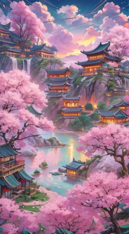 8k masterpiece, best quality:1.2, (–Aspect 3:2) (– Quality 1.5) (– Chaos 50) Iconic monkey character from 70s TV show flies on pink cloud,whimsical、A nostalgic scene unfolds, Soaring gracefully over the vast and picturesque Chinese landscape. The atmosphere is bathed in the soft glow of a golden hour sunset, Casts warm and vibrant tones on the terrain.The monkeys are depicted in intricate detail, His fur has a texture that is both soft and vibrant. As he clenched his trusty cane,His eyes sparkled with mischief and adventure., Shimmering with a mysterious aura. His pink clouds are depicted as fluffy, ethereal mass, Partially translucent, With hints of iridescent pink and purple,Create a dreamy texture.The Chinese landscape below is a tapestry of lush green mountains, Winding River, And quaint villages nestled among the rolling hills. The landscape's level of detail captures the complexity of nature, Various textures and colors,From lush green forests to rocky cliffs.Atmospheric conditions heighten the sense of wonder, The breeze ruffled the monkey's fur,A wisp of cloud trailed behind his flight. The distant horizon is shrouded in a soft mist, Add depth and mystery to scenes.Stylistic aspects, This artwork blends realism with fantasy, Capturing the nostalgic essence of the TV show and the charm of traditional Chinese landscapes. 构图强调了猴子踏上另一场whimsical的旅程时的冒险感和冒险感.This tip includes all relevant aspects,to create a highly detailed and visually captivating image of monkeys from the 1970s TV show flying on pink clouds over a Chinese landscape, Holding his trusted employees. (ethereal:1.2), (subsurface scattering:1.2), (CG works:1.2), octane rendering, 3D artwork