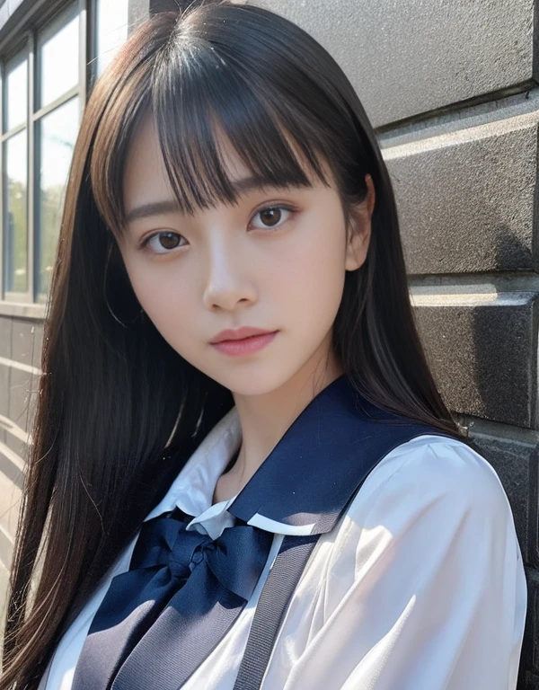 (1 girl)、highest quality、masterpiece、超A high resolution、(Photoreal:1.4)、Raw photo、1 girl、wet hair、Sweat、(wearing school uniform)、Female student、long sleeve、portrait、Shadow、octane rendering、8K、super sharp、Metal、intricate decorative details、School Details、very intricate details、realistic light、(mysterious look)、shining eyes、towards the camera、Small LED、close