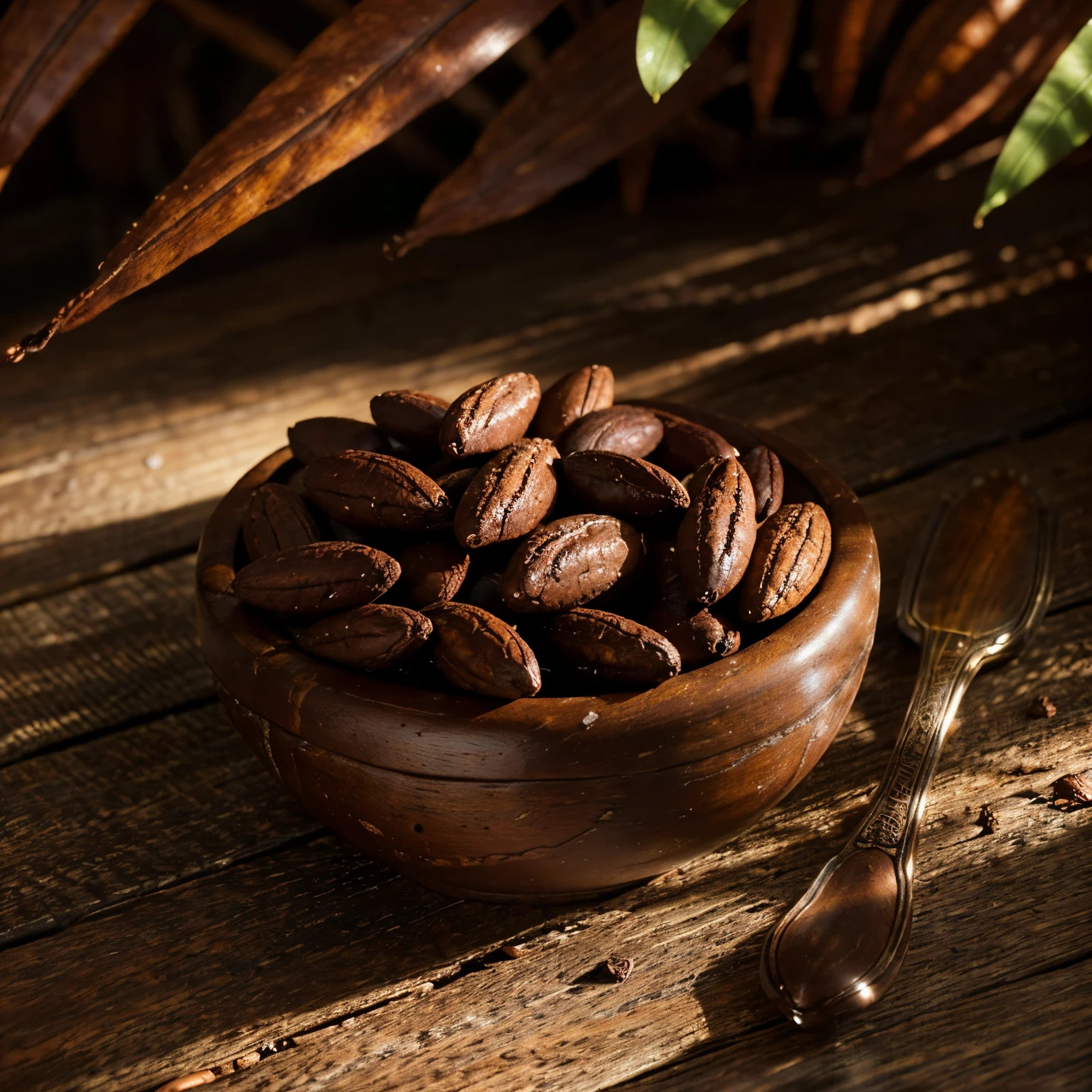 best quality, ultra-detailed, realistic) Cocoa beans, (vibrant colors, rich tones), (soft lighting, warm ambiance), fine texture, (artistic rendering), (realistic details of the cocoa beans), (rustic feel), (subtle shadows and highlights), (authentic representation of the process), (delicate look), (carefully arranged cocoa beans), (high-quality photography)
