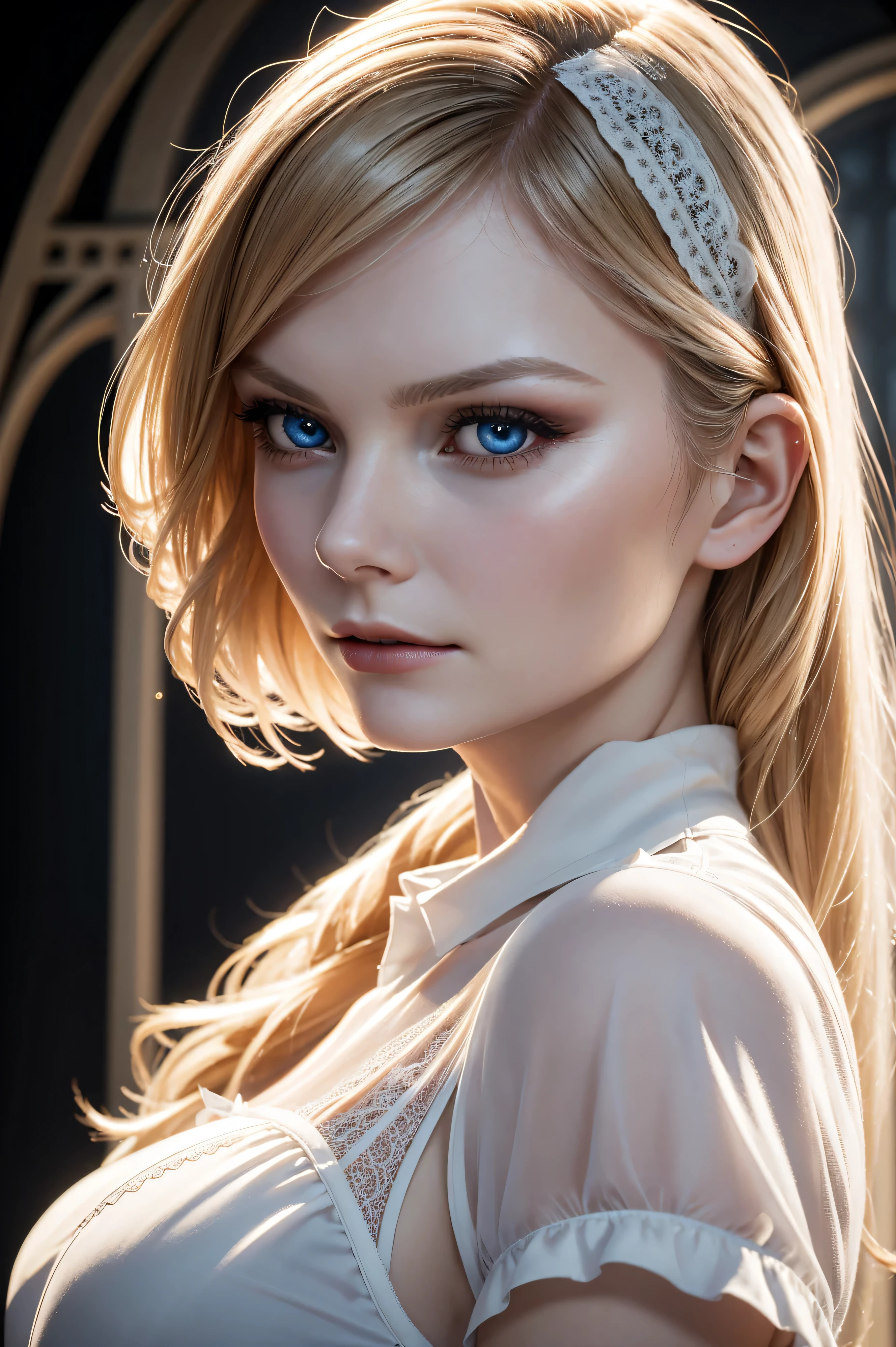 Kirsten Dunst, wearing french maid costume transparent. professionally retouched, soft lighting, realistic, smooth face, perfect eyes, sharp focus on eyes, 8 k, high definition, insanely detailed, intricate, elegant. be in front of the Eiffel Tower.