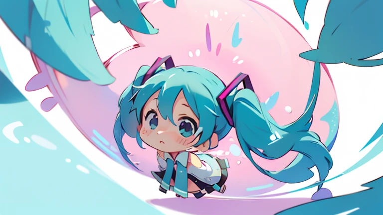 Hatsune Miku chibi, blue white and pink colors