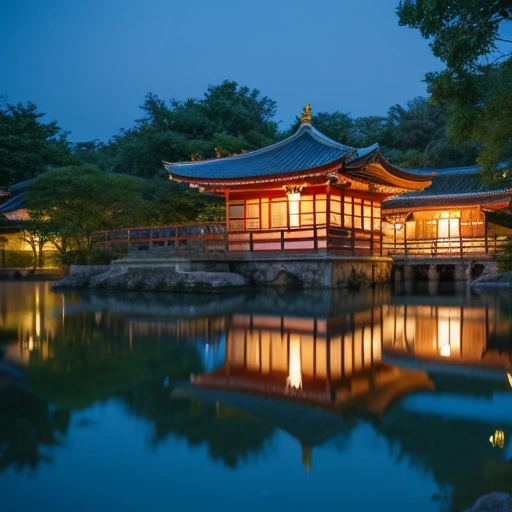 ((Safe at Work)), (Raw photo:1.1, Ultra high definition, High resolution, professional photos, 8k), (Nikon, ISO:50, focal distance:35mm, Aperture:5.6, shutter speed:1/125, Multi-metering pattern), perfect dynamic composition, cherry blossoms, night sky, moon, starry sky, Shrine precincts, 