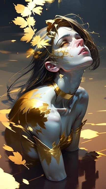 (gold leaf art:1.5), (oil paint art:1.2), (ool painting on canvas), (extremely detailed CG unity 8k wallpaper), full body shot photo of the most beautiful artwork in the world,  red vale, golden crown, diamonds, thin pieces of gold leaf glued on places of gold decorations, professional majestic oil painting by Ed Blinkey, Atey Ghailan, Studio Ghibli, by Jeremy Mann, Greg Manchess, Antonio Moro, trending on ArtStation, trending on CGSociety, Intricate, High Detail, Sharp focus, dramatic,