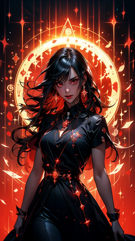 Red Necromancer, blood moon, magic circle, Light线追踪, masterpiece, best quality, super quality, ridiculous details, best Light, best shadow, sharp, sharp image, detailed, extremely detailed, great determination, 8K, 4K, ultra high definition, particle effect, Beautiful Effects, bright colors, neon Light, neon, Light,