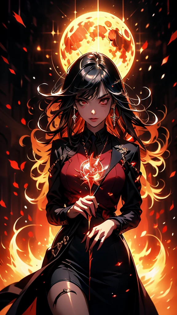 Red Necromancer, blood moon, magic circle, Light线追踪, masterpiece, best quality, super quality, ridiculous details, best Light, best shadow, sharp, sharp image, detailed, extremely detailed, great determination, 8K, 4K, ultra high definition, particle effect, Beautiful Effects, bright colors, neon Light, neon, Light,