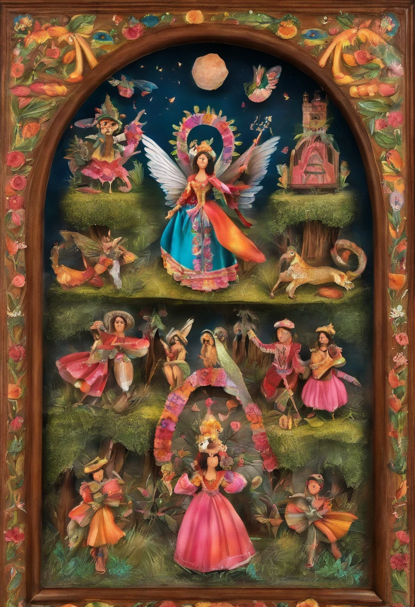 ((Retablo peruano)), ((orquesta de charangos)), (charangos y canto), (aguayos . Flores)