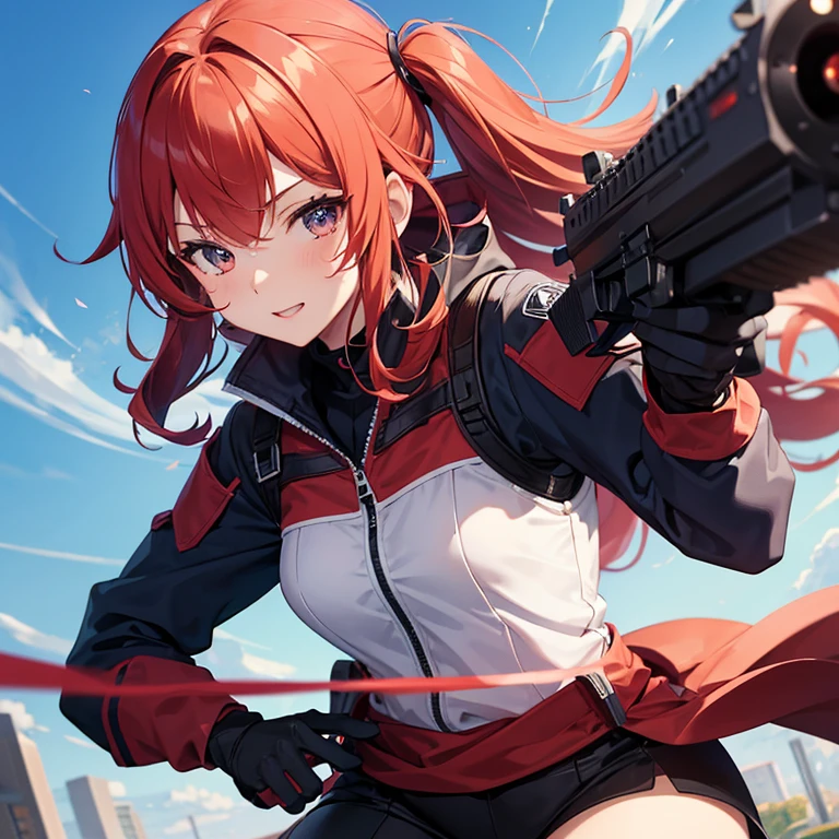 Solo, (Police Uniform, Policewoman), leotard, bare legs, superhero, boots, Lips Apart, Red Lips, Shiny Skin, Skin Dents, Best Quality, Ultra High Resolution, Red hair, Bob hair, short hair, standing, perfect anatomy, perfect hands, BREAK, spinning like a tornado, spread arms, rapid gyration