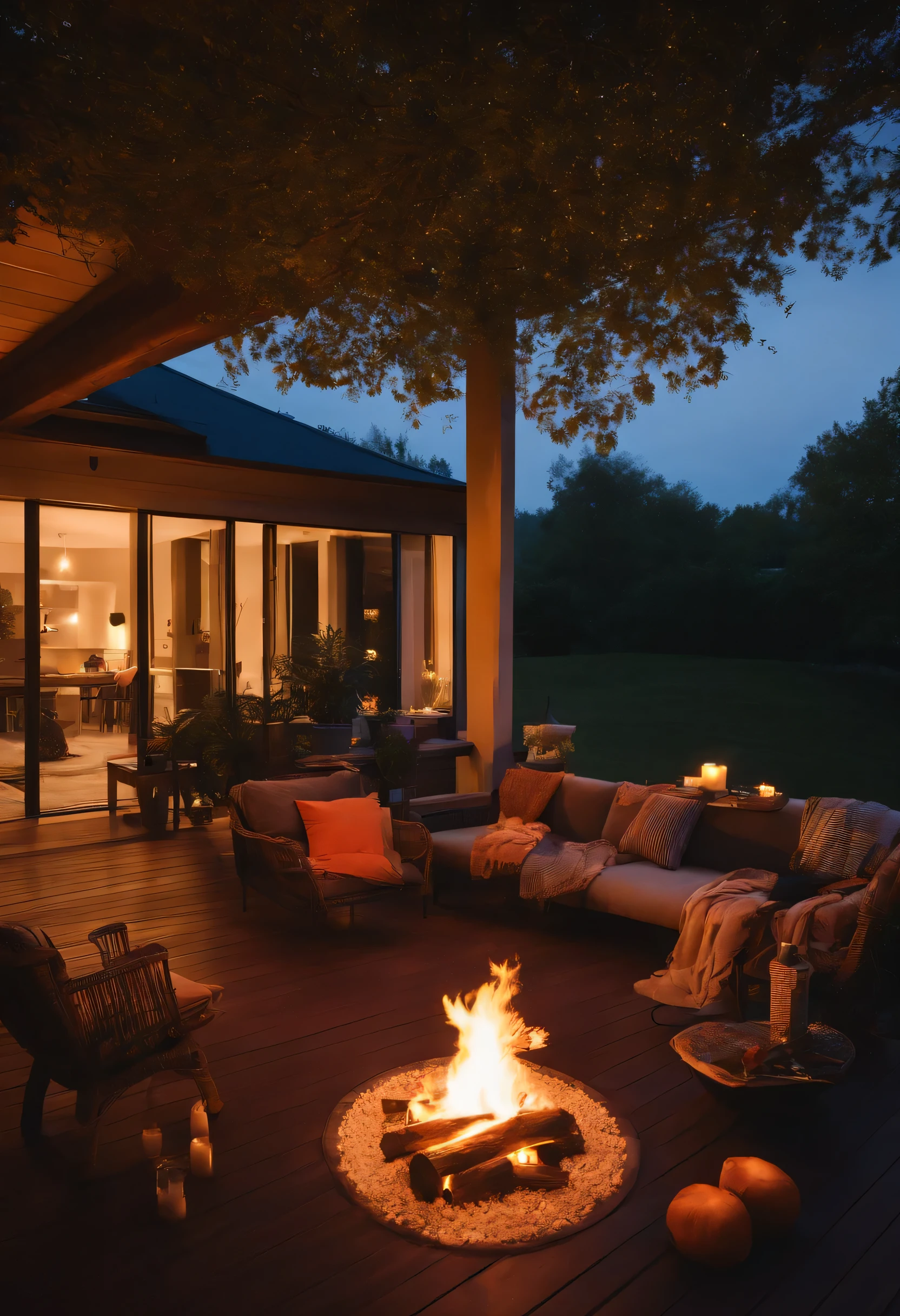 porch of a house beautiful modern house with people sitting around a bonfire