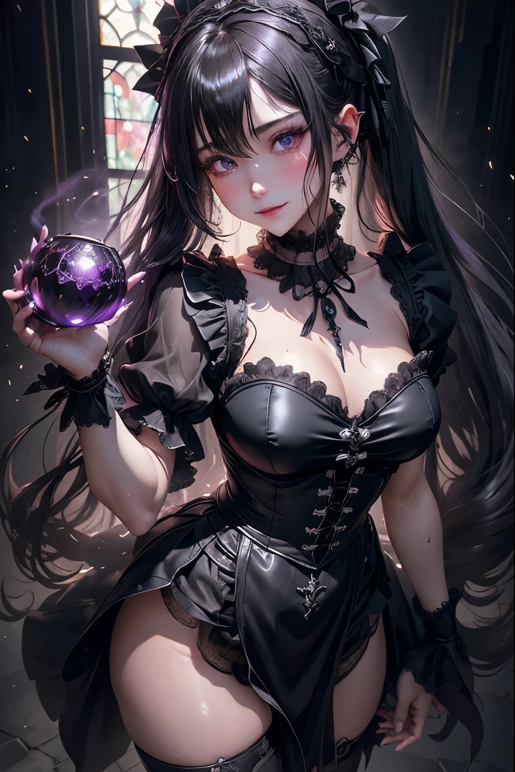 ハードDark Gothicメイク、my sanity、deep night sky、horror、black dark eyeshadow、cry、Sad、Good skin radiance、Dark Gothicメイク、dark smile、palace、fragrant beauty、22 years ago、Expression of intense sexual pleasure、embarrassed look、Dark Gothic、lewd expression、highest quality、View 5 books、Expression of sexual pleasure in suffering、drunk face、purple maid outfit、Mysterious、Noble、A face that is holding back the toilet、Super sexy、loving smile、twin tail hair、jet black ruffle skirt、right blue eye, Left eye is red、Super bewitching pose、platform heel shoes、dark makeup、Black lipstick、make the world beautiful、gothic ta clothing、A little slim、silver hair、long hair straight hair、Cute Gothic Loliress、beautiful face、Elegant features、bewitching face、knee high socks、Stained glassが背景、Chest glistening with sweat、The room is dark、goth long dress、bell sleeve、Wizard Sleeve、decadent look、sexually excited look、gothic mode、Glossy thighs wet with water、Thighs that are wet and shiny with oil、Background of a room full of roses、sad expression、Rose Maiden、The embroidery is pink、The costume has pink embroidery、thigh high socks、knee high socks、gentle expression、masturbation behavior、Dark black eyeshadow、despicable act、Stained glassと薔薇背景、Wearing black underwear、black panties、thighs are a little thin、duo、female couple、i have lesbian friends、Are standing、hug a girl、upright、walk、A blue lightning bolt flashes in his right hand、There is a blue electromagnetic wave glowing in my hand.、dark church background、Stained glass、black metal world、dark castle、Dark Room、Her thighs shine with a lot of sweat、My body is wet and shiny、Lots of glitter on the thighs、sweating、My thighs are sticky from sweating、Sweat glistens on the thighs, The whole body is sweaty and shiny、pretty sweaty、My thighs are sweaty、my thighs are so wet、I sweat a lot and my thighs are shiny.....、A large amount of sweat shines all over the body、slender body、slender legs、