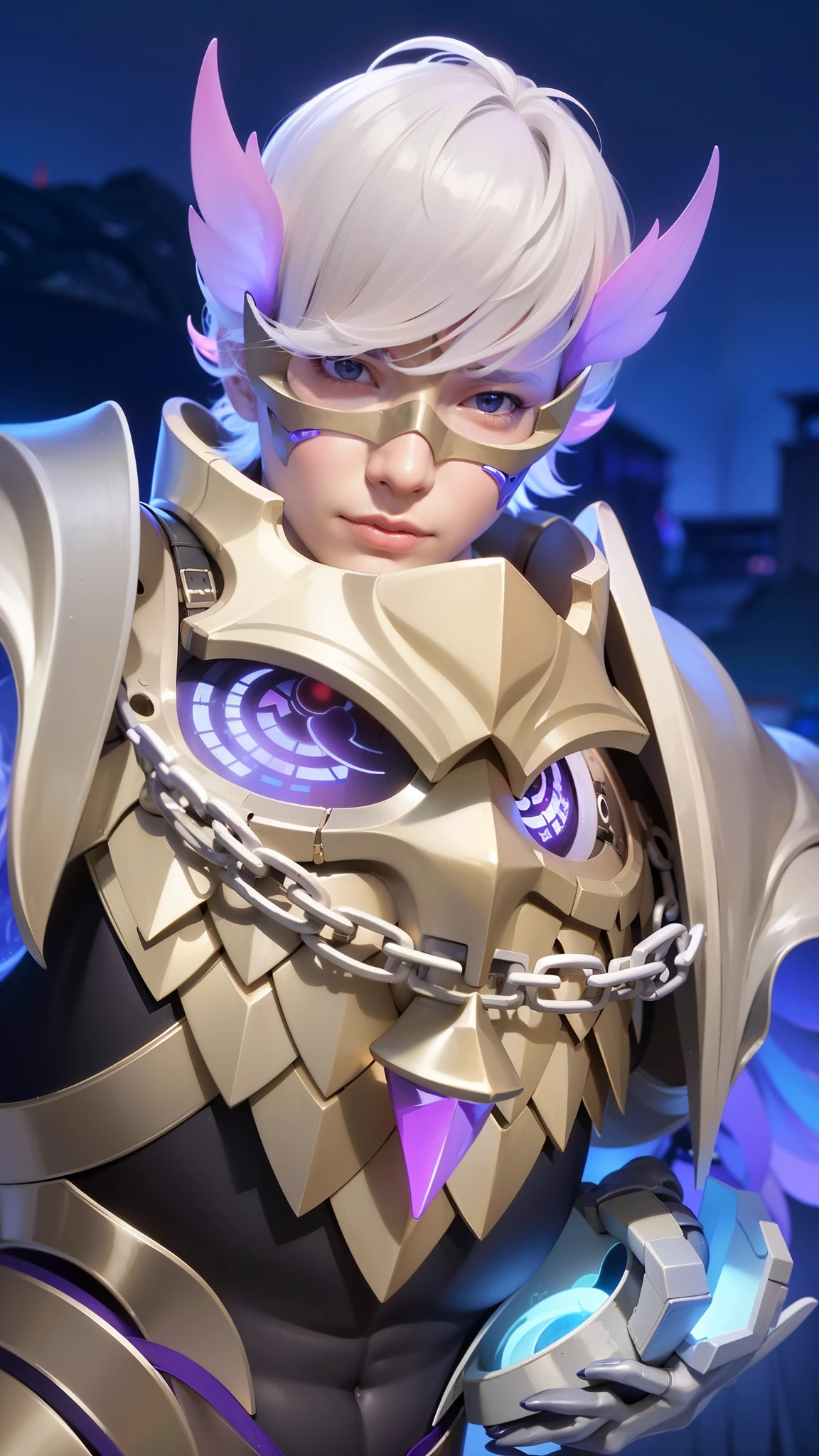a close up of a boy in a costume with and mask, king of time reaper, mobile wallpaper, 8 k hd wallpaperjpeg artifact, 8k hd wallpaperjpeg artifact, mobile legends, official splash art, 8k, ultra hd, ultra detailed texture, hyper realistic, masterpiece, detailed texture, detailed face, detailed skin, detailed lighting, (photorealistic:1.5), best quality, beautiful lighting, cinematic lighting, professional lighting, ultra highres, realistic, detailed hair, real hair, high quality, (realskin:1.5), extremely detailed, finely detail, ultra-detailed