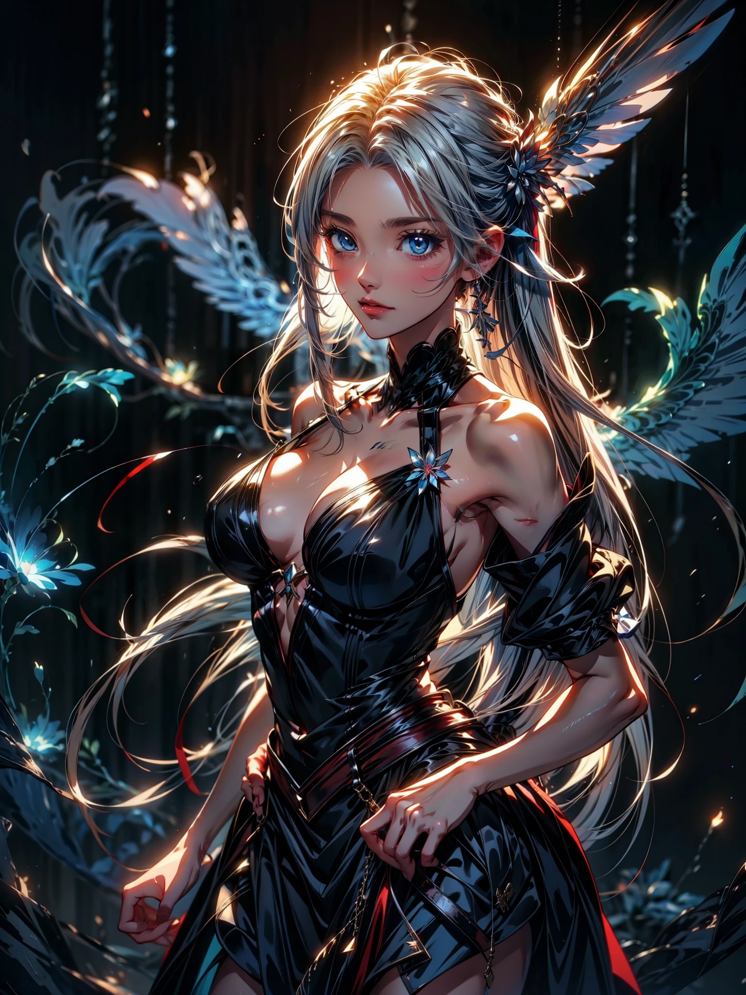 Anime girl with long white hair and blue skirt in the snow, White-haired God, White hair floating in the air, Anime Fantasy Illustration, flowing white hair, beautiful youth spirit, Beautiful fantasy anime, Glowing flowing hair, Ethereal Anime, Beautiful anime artwork, Beautiful digital artwork, Anime Fantasy Artwork, ((beautiful fantasy queen)), 2. 5 d cgi Anime Fantasy Artwork