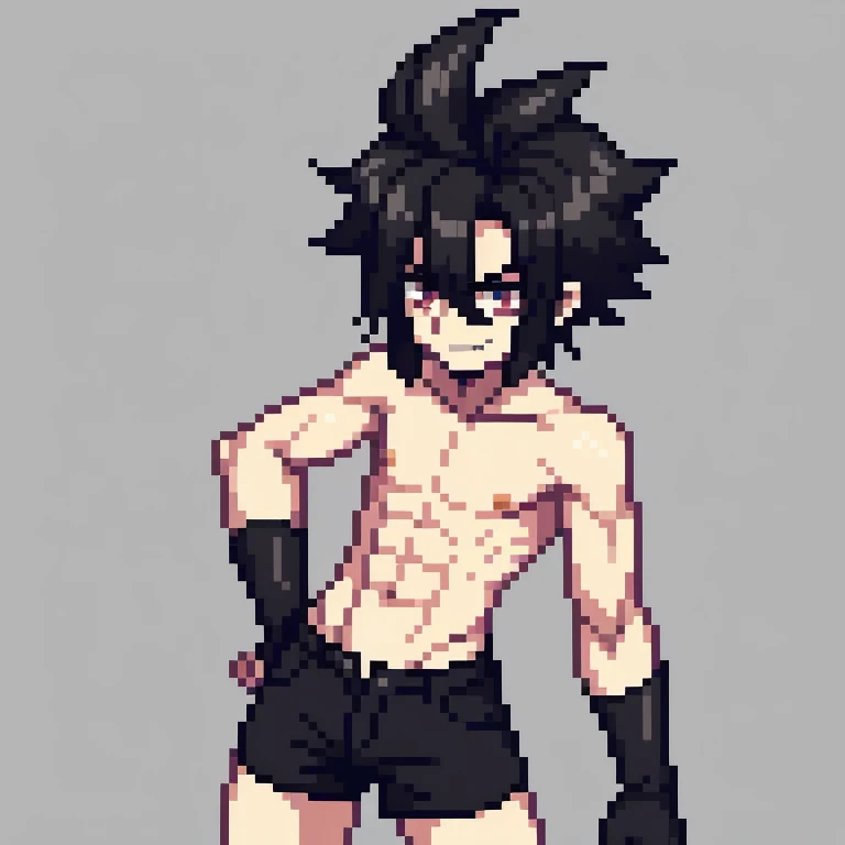 （tmasterpiece，top Quority，best qualtiy），pix，pixelart，the elf，full bodyesbian，（Dark skin），chest muscle，Abs，（Handsome male），archer，hunters，ln the forest