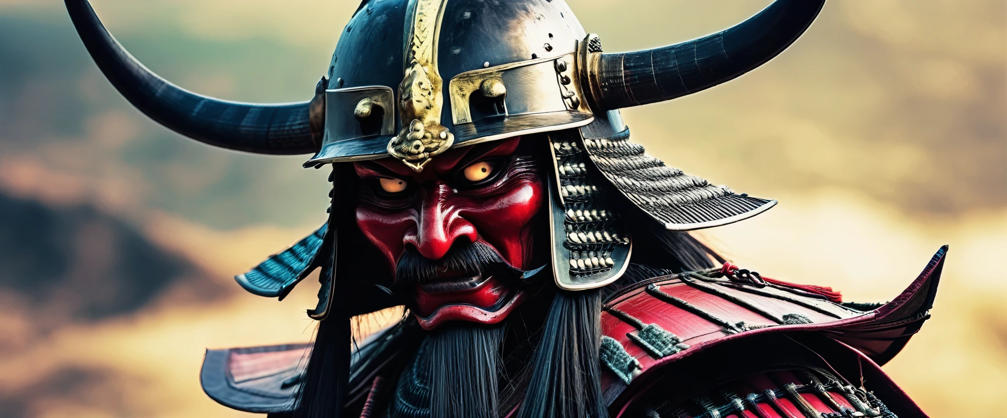 Ancient samurai warrior with demon helmet