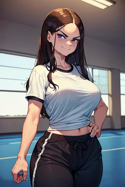 ((best quality)), ((masterpiece)), (detailed), (((perfect face))), ((athletic 36yo woman standing)), (((wearing white gym T-shirt, black gym sweat pants, whistle))), ((brunette)), ((long hair)), (((blue eyes))), ((snarky:1.3)), ((arrogant smile:1.5)), ((wide hips)), (((woman looking at viewer))), (((school soccer field)))
