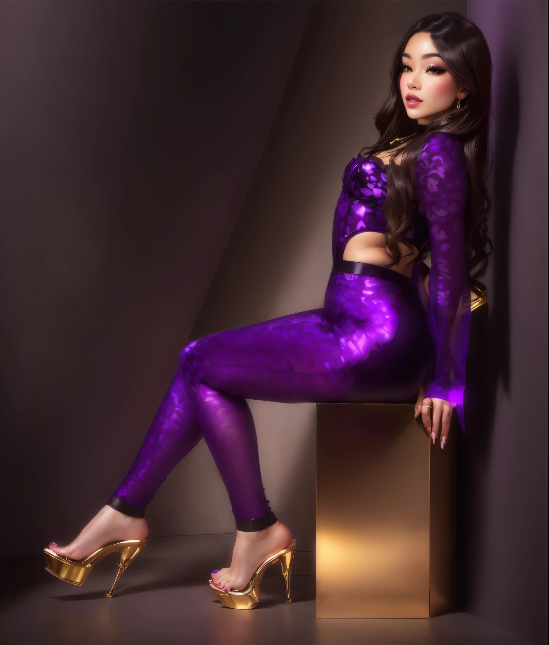 Purple Diamond lingerie, Stylish , Golden Heels 