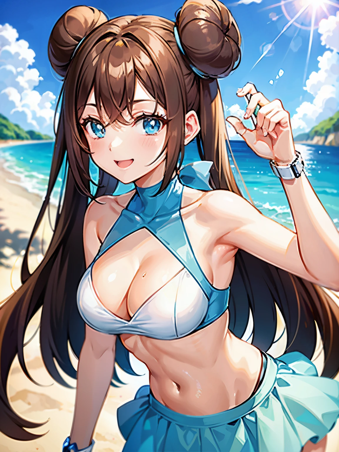  white bikini smile breasts ice cream adult beach blue eyes light brown hair