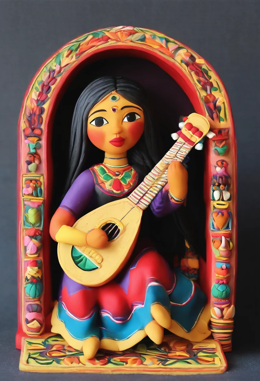 ((Retablo peruano)), ((orquesta de cuerdas)), ((charango)), ((chola con falda estilo andino)), (manos y caras perfectas)), ( instrumentos de cuerda), (sirena), (personas tocando), mujer tocando un charango