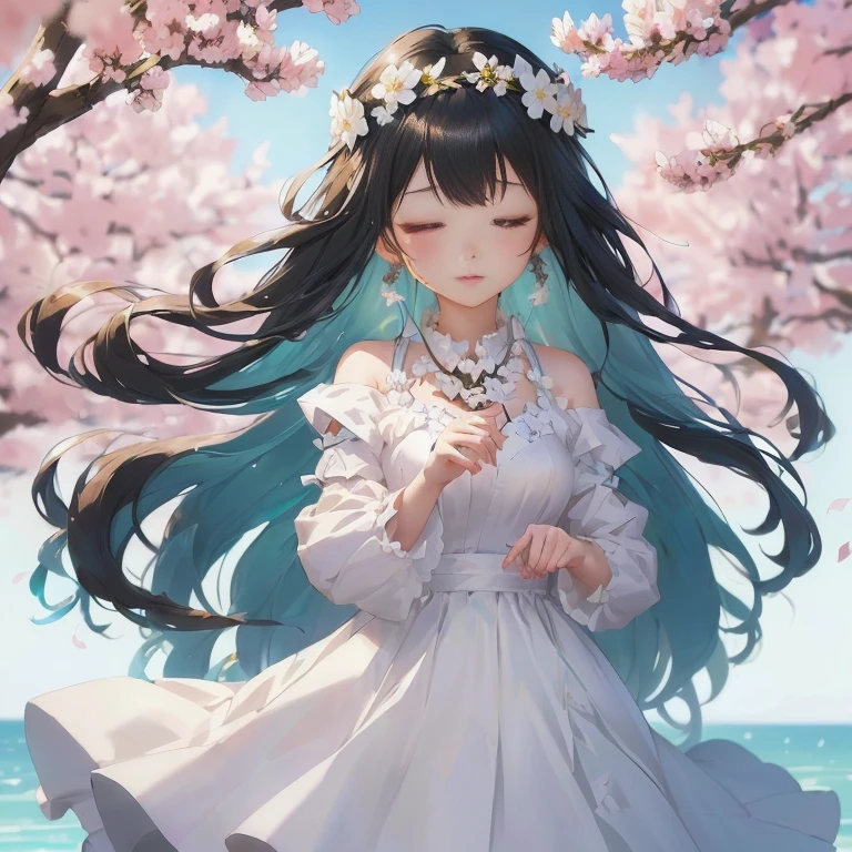 anime girl with long hair and white dress standing in front of a tree, cute anime waifu in a nice dress, guweiz on pixiv artstation, artwork in the style of guweiz, beautiful anime, guweiz on artstation pixiv, guweiz, beautiful anime girl,  in dress, anime moe artstyle, anime style 4 k