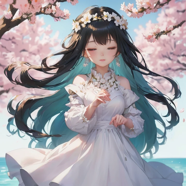 anime girl with long hair and white dress standing in front of a tree, cute anime waifu in a nice dress, guweiz on pixiv artstation, artwork in the style of guweiz, beautiful anime, guweiz on artstation pixiv, guweiz, beautiful anime girl,  in dress, anime moe artstyle, anime style 4 k