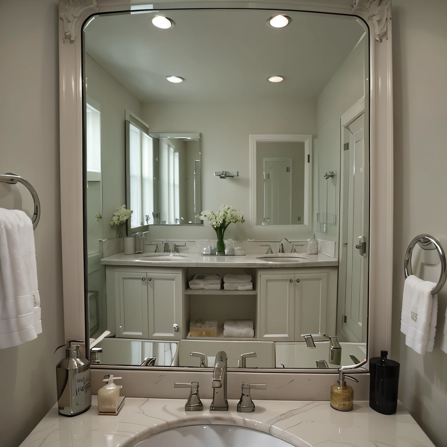 Bathroom, gloomy, dimly lit, mirror