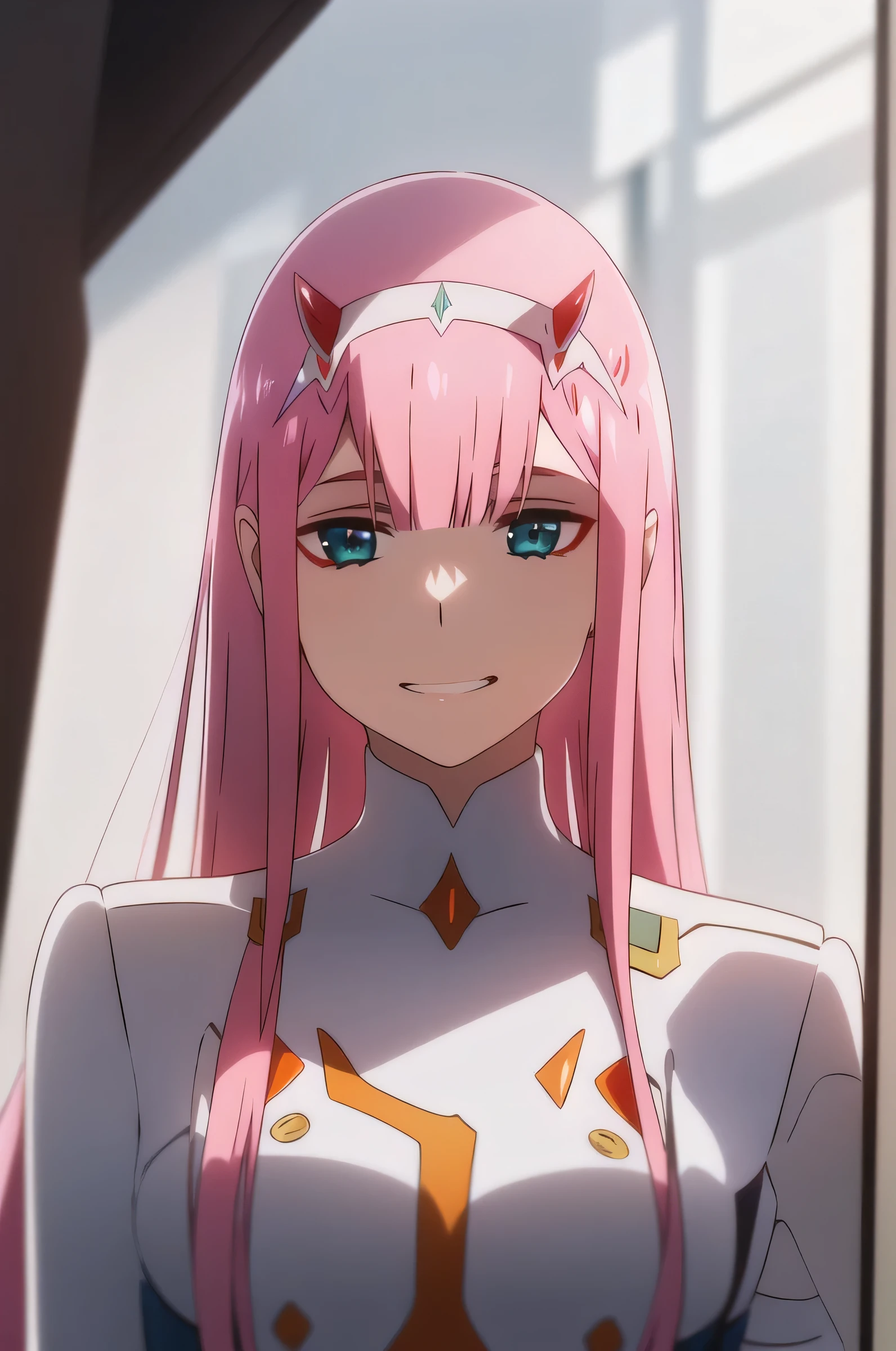 (best quality, masterpiece,ultra-detailed:1.2, zero two, darling in the franxx), 1girl,fullbody, looking at viewer, bunnysuit, simple background, bedroom, front, choker, mask on face, yandere view