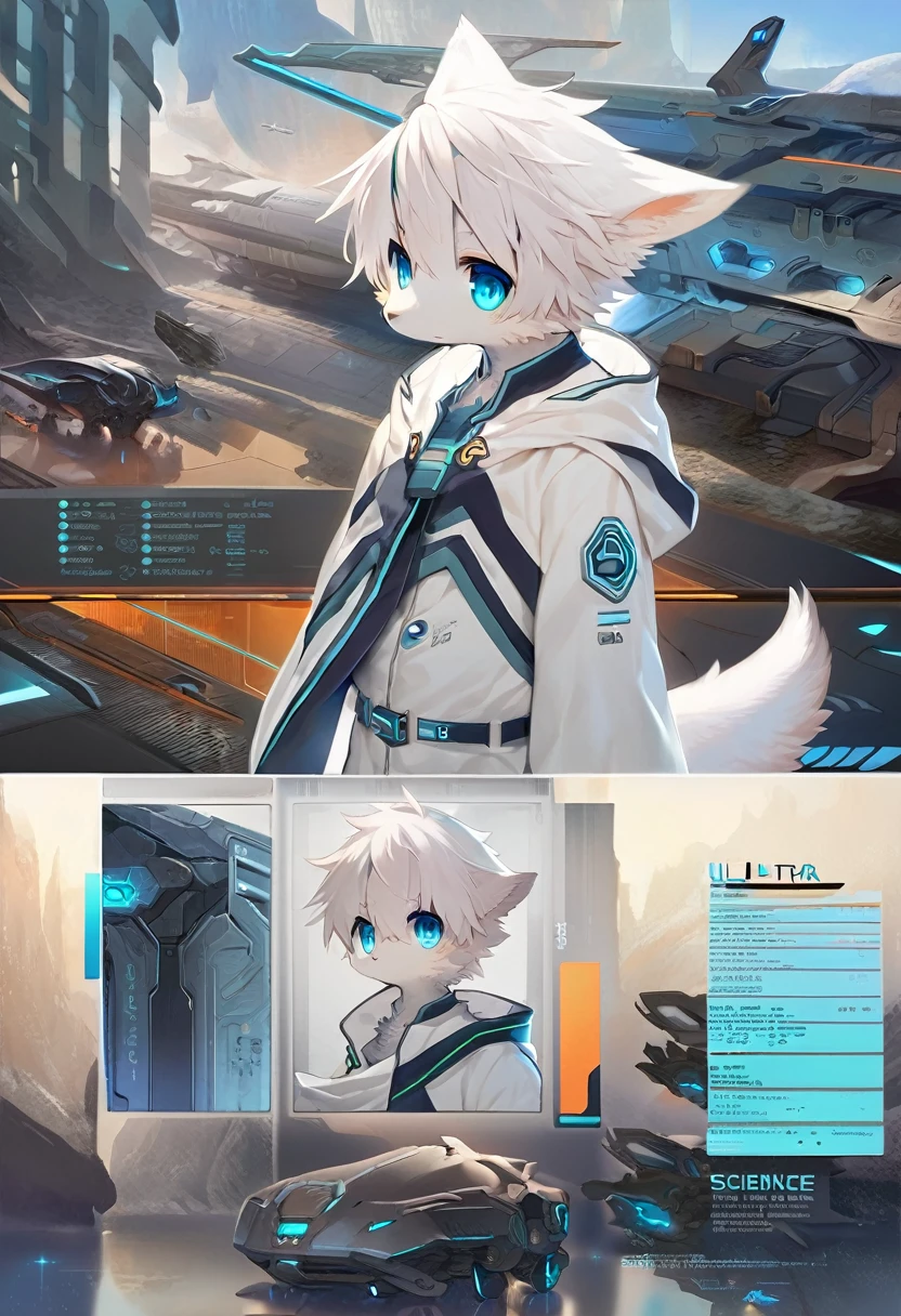 ((masterpiece)), (ultra detailed), (best quality), detailed background, (style of Science Fiction), (concept art, character sheet), game package, absurdres(highly detailed beautiful face and eyes)perfect anatomy(angelic handsome boy, kemono, )(furry anthro),