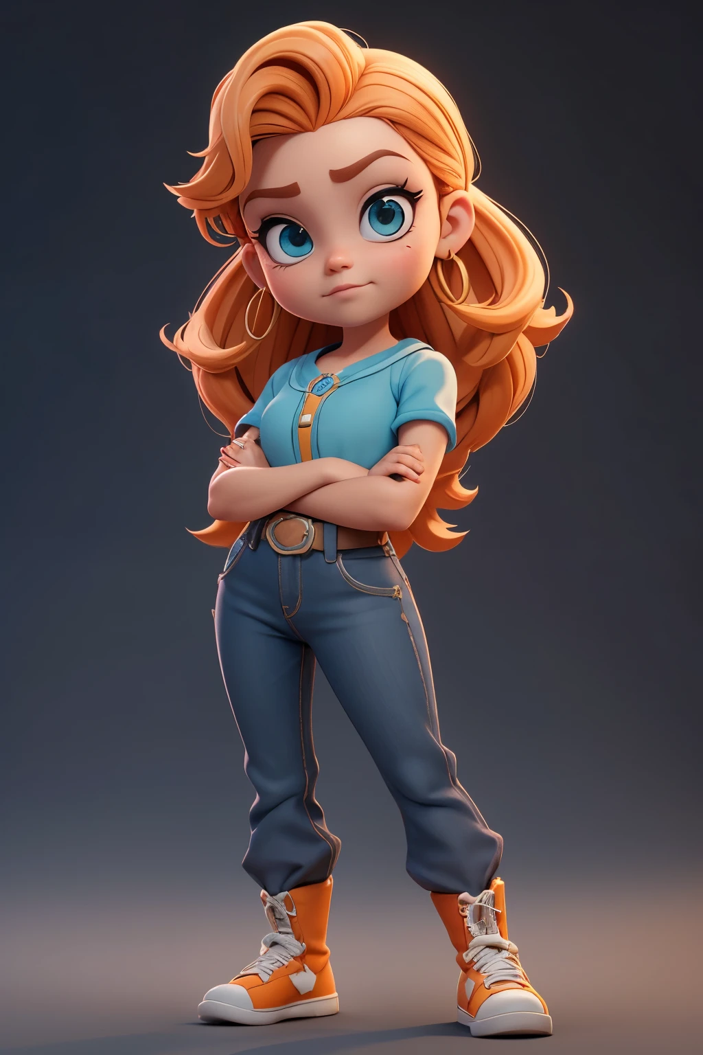 garota cabelo liso,3D,estilo disney pixar,pose,crossed arms,((corpo inteiro)),melhor qualidade,(great quality)