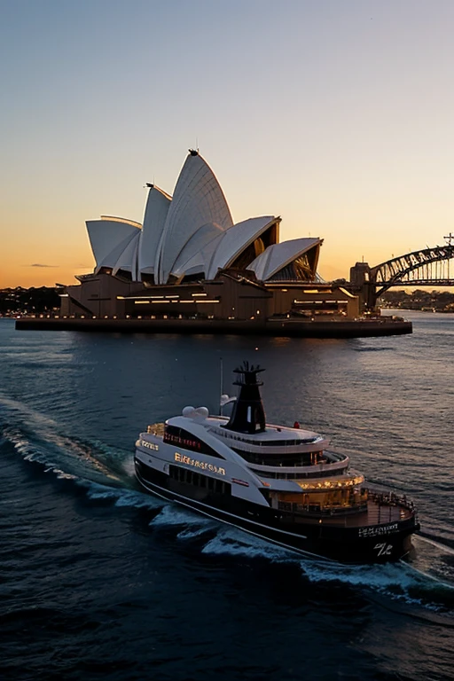 ((CINEMATIC SHOT)) sydney ferry, Sydney opera house on top, sunset cruise