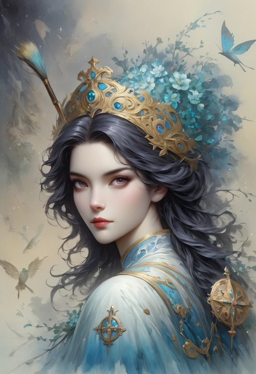 A beautiful ultra-thin actual portrait of the Virgin Mary, White outfit with blue details, ((god)), whole body, Biblical, actual, intricate details, author：Abbott Fuller Graves, Bartholomew Esteban Murillo, JC Leandeker, Craig Mullins, Peter Paul Rubens, (Caravaggio), Artstation trends, 8K, concept art, fantasy art, Photoactual, actual, illustration, painting, Surrealism, Hyperactual, brush brush, The art of math, style,  watercolor