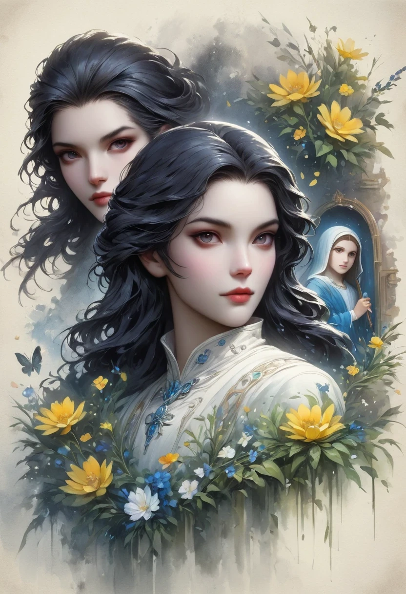 A beautiful ultra-thin actual portrait of the Virgin Mary, White outfit with blue details, ((god)), whole body, Biblical, actual, intricate details, author:Abbott Fuller Graves, Bartholomew Esteban Murillo, JC Leandeker, Craig Mullins, Peter Paul Rubens, (Caravaggio), Artstation trends, 8K, concept art, fantasy art, Photoactual, actual, illustration, painting, Surrealism, Hyperactual, brush brush, The art of math, style, watercolor