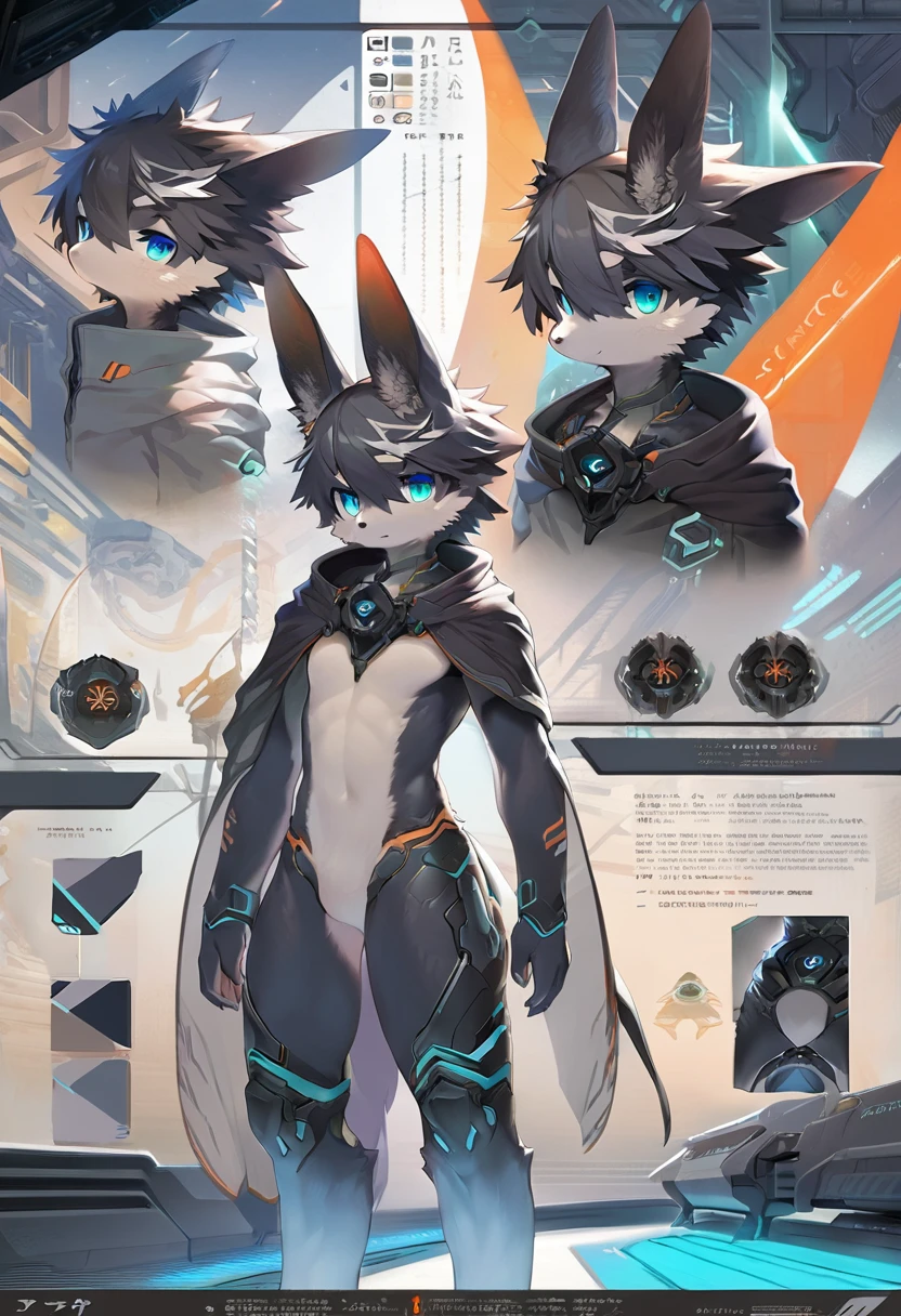 ((masterpiece)), (ultra detailed), (best quality), detailed background, (style of Science Fiction), (concept art, character sheet), game package, absurdres(highly detailed beautiful face and eyes)perfect anatomy(angelic handsome boy, kemono, child)(furry anthro),