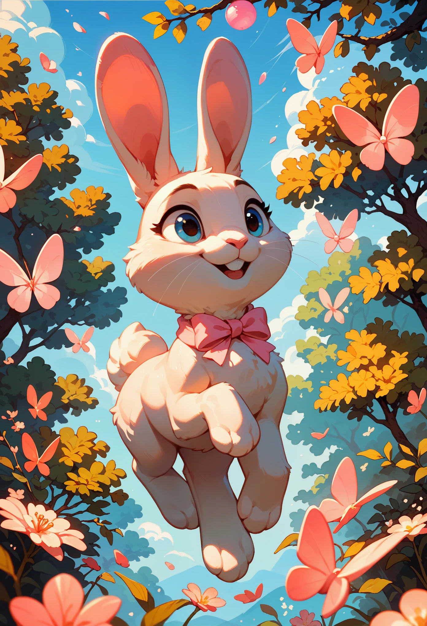 score_9, score_8_up, score_7_up, an adorable bunny, ambient spring, white and pink tetradic colors