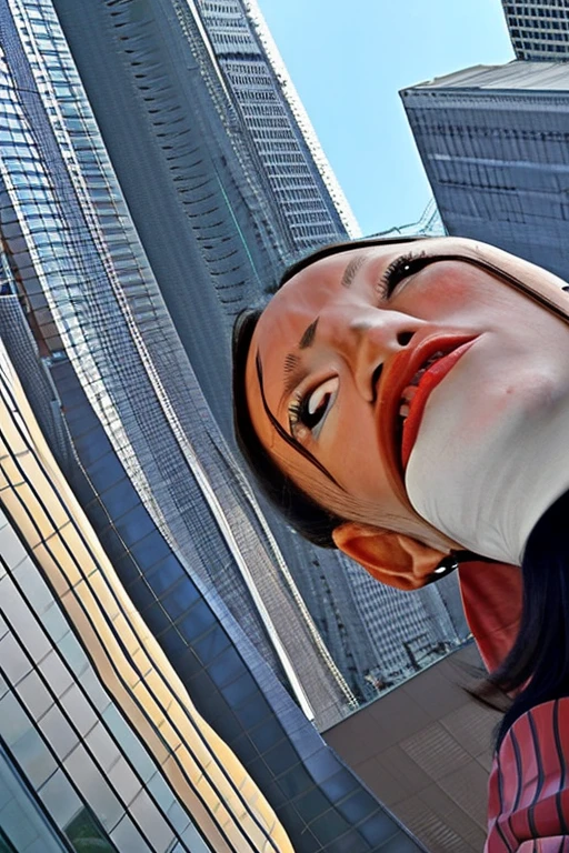 A 50-meter giant woman suddenly appears in Tokyo、look up from directly below