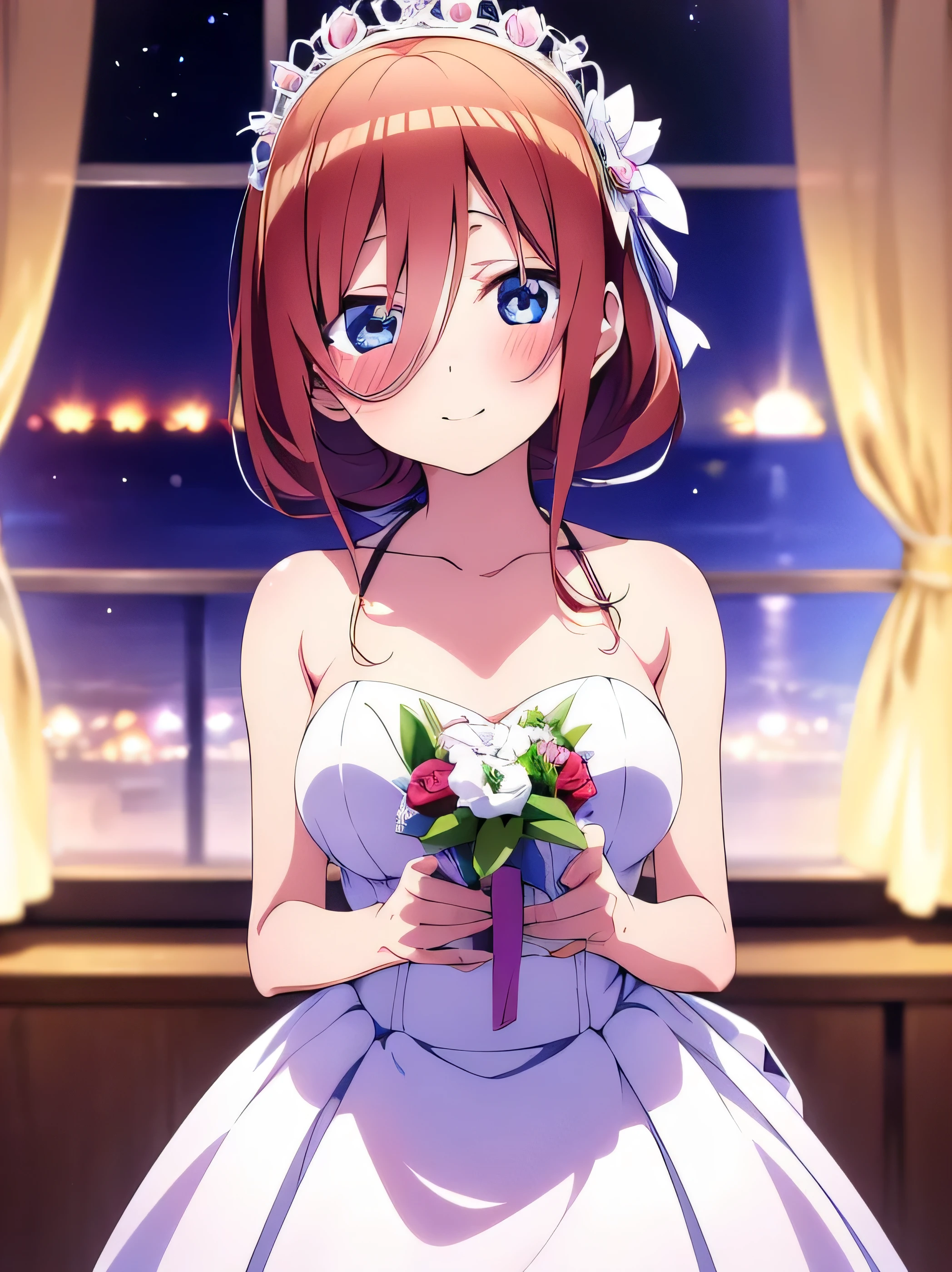 ((masutepiece)), ((Best Quality)), (Ultra-detailed), Anime style, Cute  s, 1girl in, Solo, bride, June Bride 00, ((Beautiful eyes))0, Smile