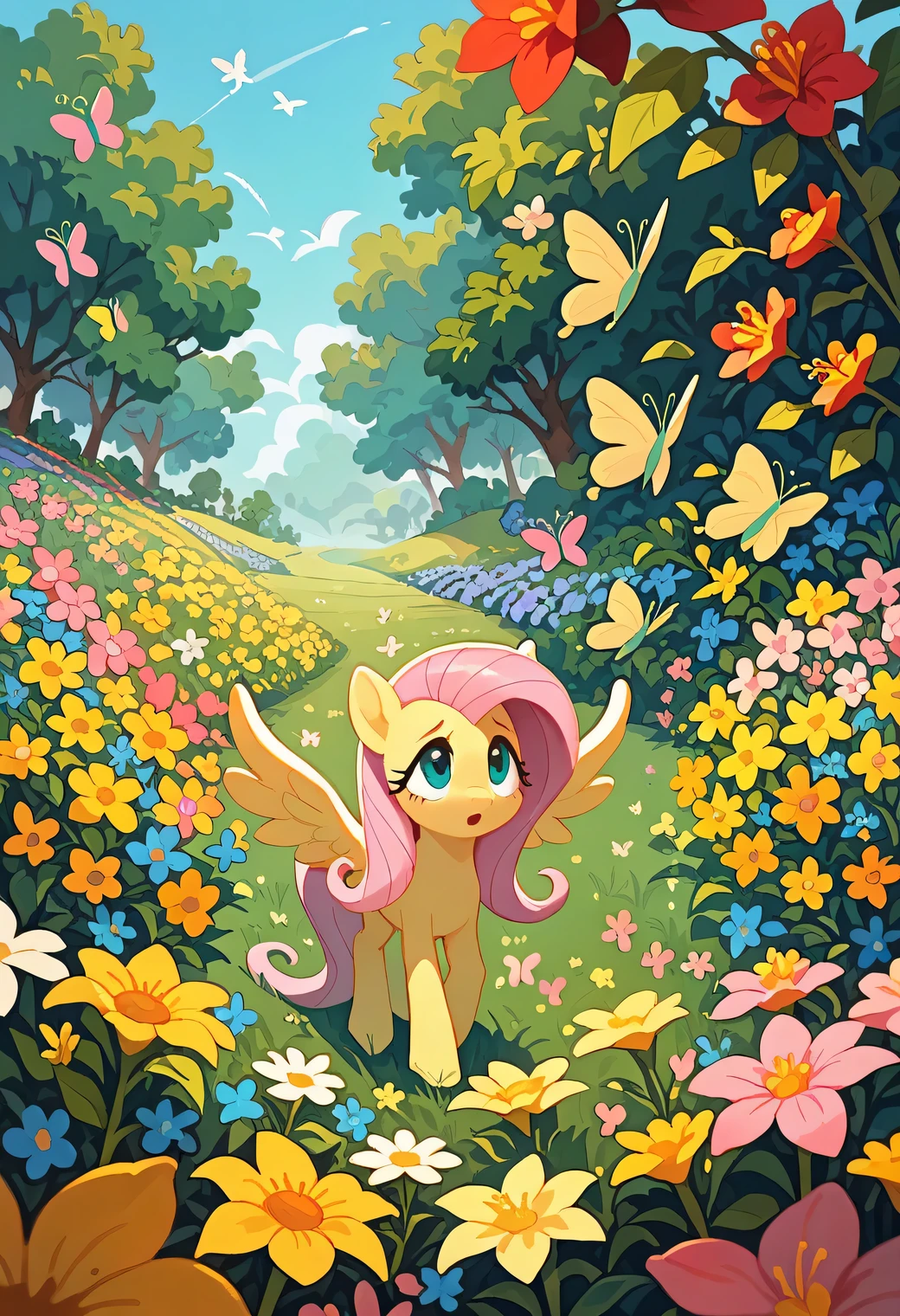 score_9, score_8_up, score_7_up, Flutter shy, spring, flowers, ray tracing, warm ambience 