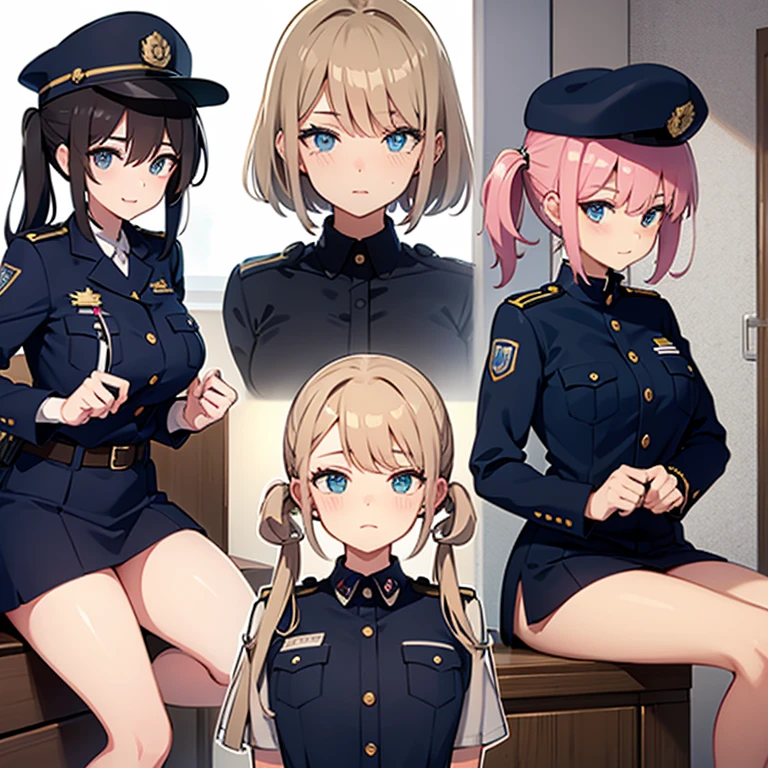 Police officer girl blushing ponytail American police