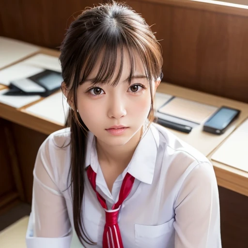 (Safe at Work:1.2), (realistic raw photo:1.6), (Ultra high definition, textured skin, professional photos), Portrait, Cute and sexy girl, Japanese high school student, (Captivate you:0.9), perfect body, Appearance that will make you fall in love at first sight, confused face, beautiful skin, (transparency:1.1), attractive lips, Neat and clean uniform